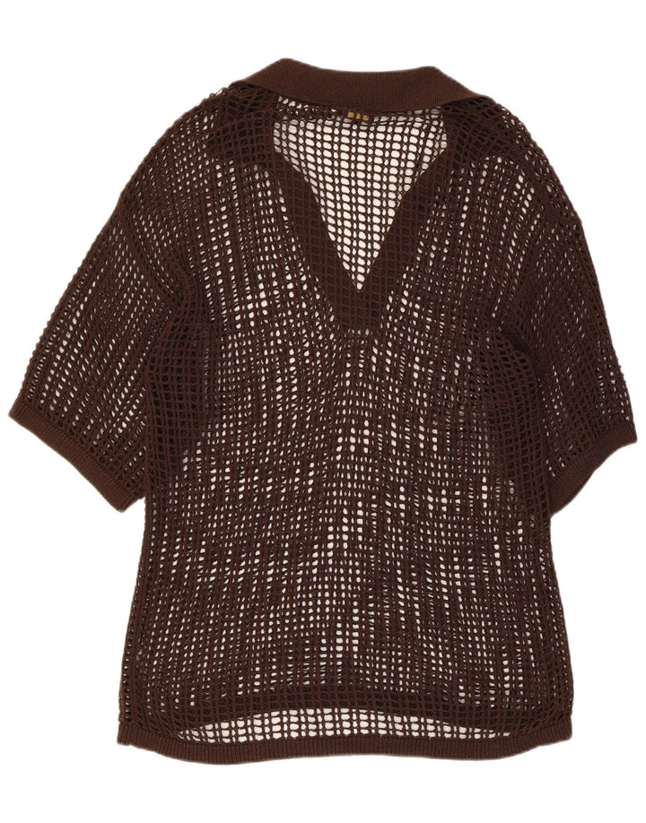 Massimo Dutti Damen Durchsichtiges Häkelblusenoberteil UK 14 Mittelbraun