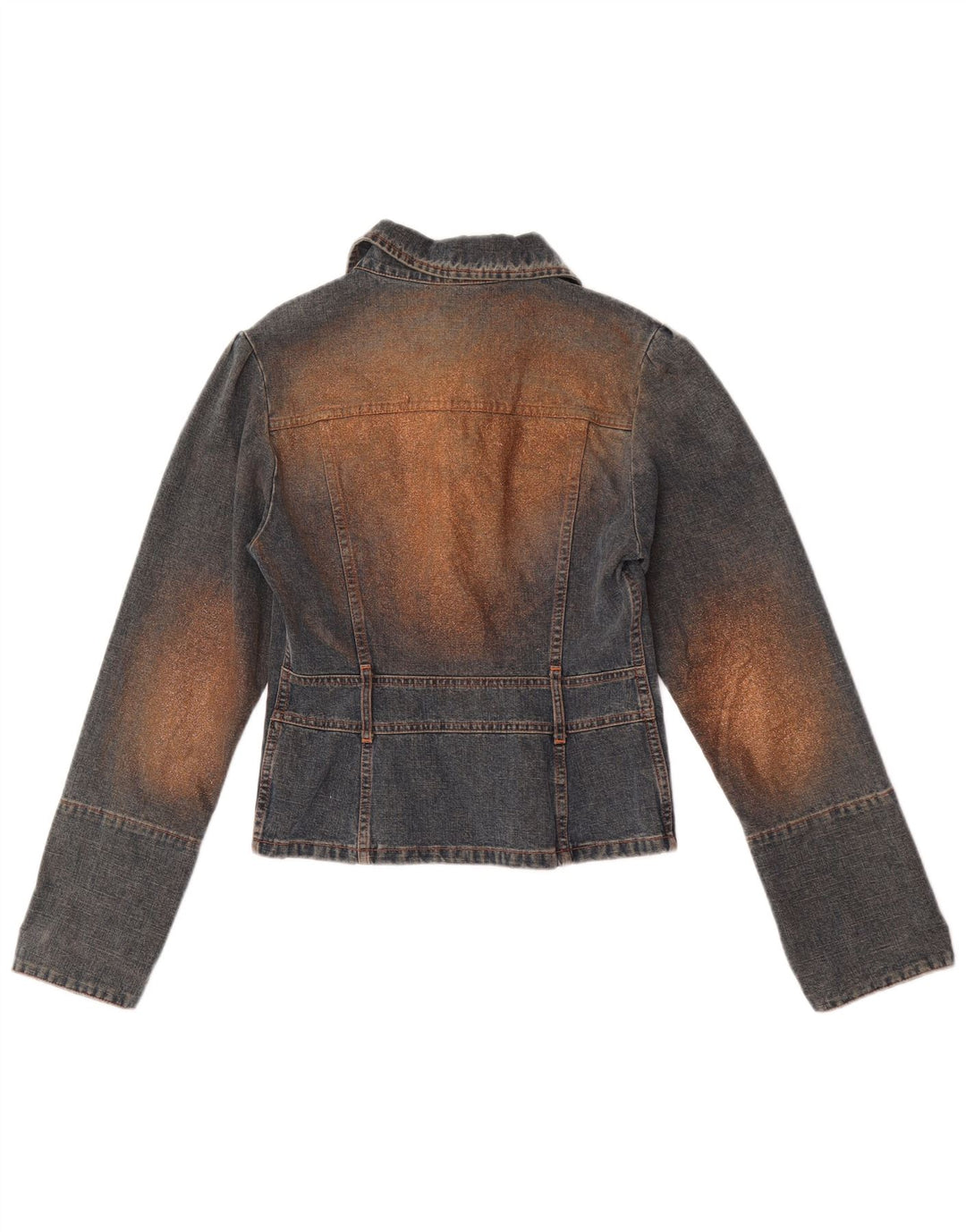 Vintage Damen Jeansjacke UK 10 Small Blue Colourblock Baumwolle