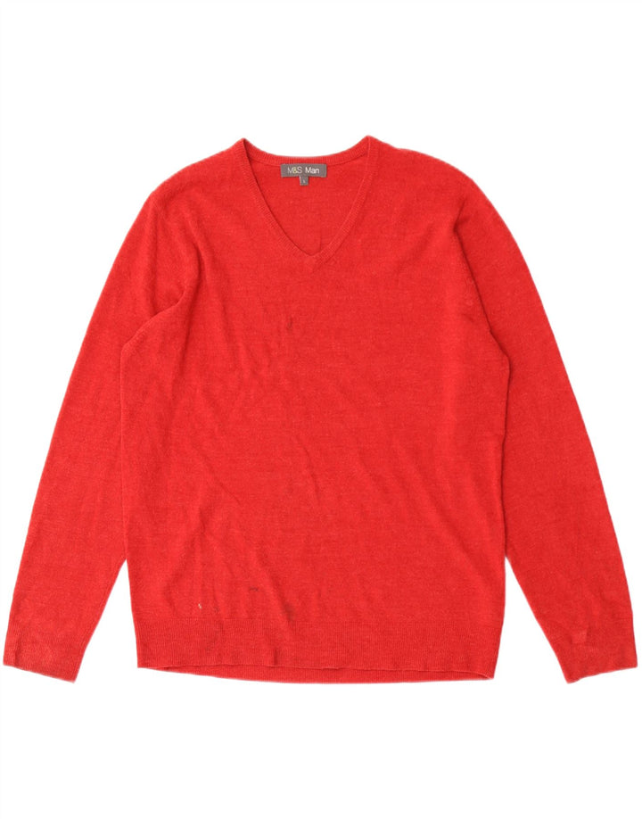 Marks & Spencer Herren-Pullover mit V-Ausschnitt, großes rotes Acryl