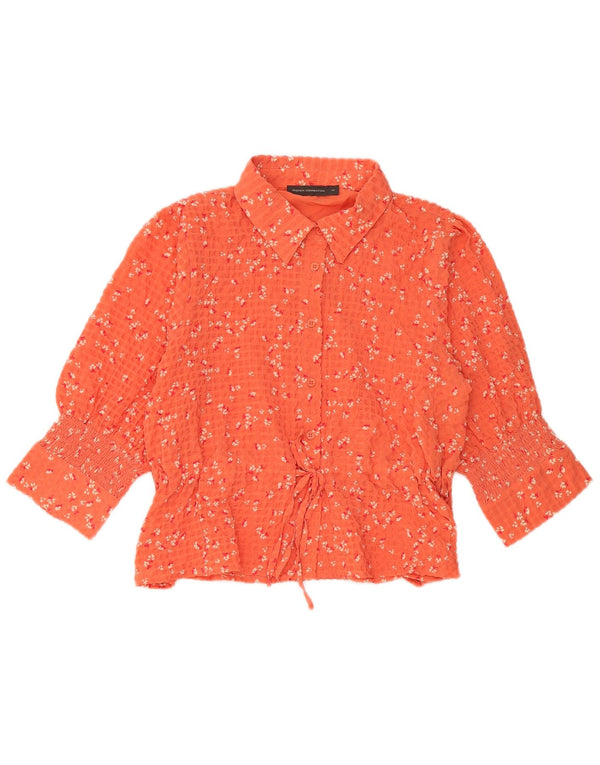 French Connection Damen-Hemdbluse mit 3/4-Ärmeln, UK 14, Mittelorange mit Blumenmuster