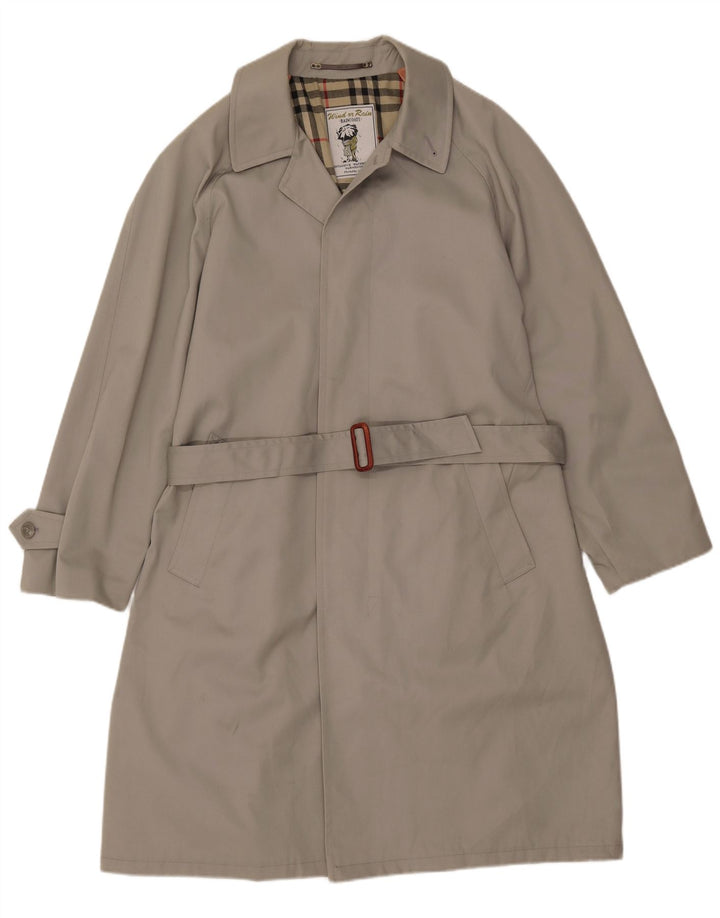 VINTAGE Herren Loose Fit Regenmantel IT 49 Mittelgraues Polyester