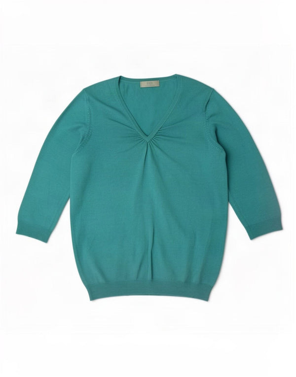 Marks & Spencer Damen-Pullover mit V-Ausschnitt, UK 16, Größe L, Türkis
