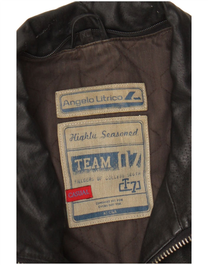 Angelo Litrico Herren Lederjacke UK 42 XL Schwarzes Leder