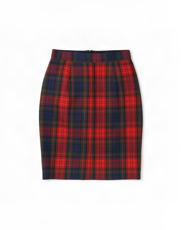 Vintage Womens Pencil Skirt UK 12 Medium W28 Red Plaid Polyester