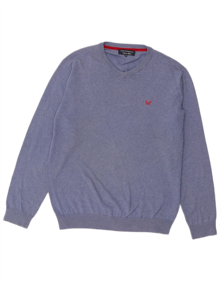 CREW CLOTHING Mens V-Neck Jumper Sweater Medium Blue Cotton