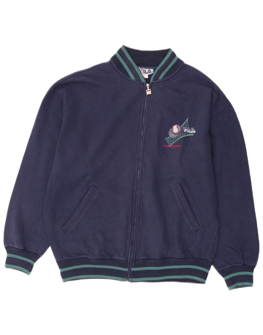 FILA Herren-Trainingsanzugoberteil mit Grafik, lockere Passform, mittlere marineblaue Baumwolle