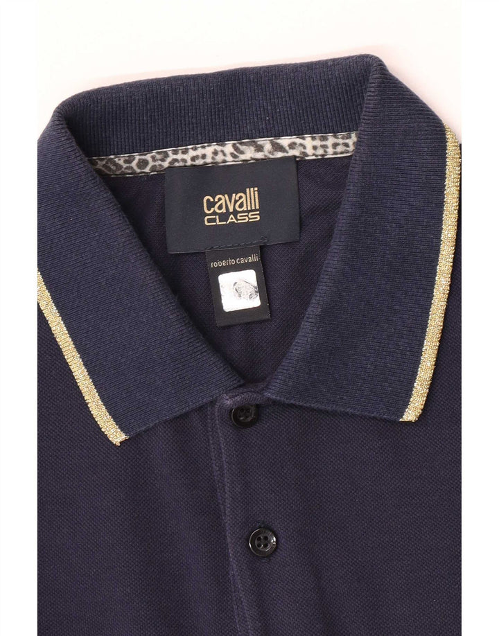 Roberto Cavalli Herren-Poloshirt, klein, marineblau, Baumwolle