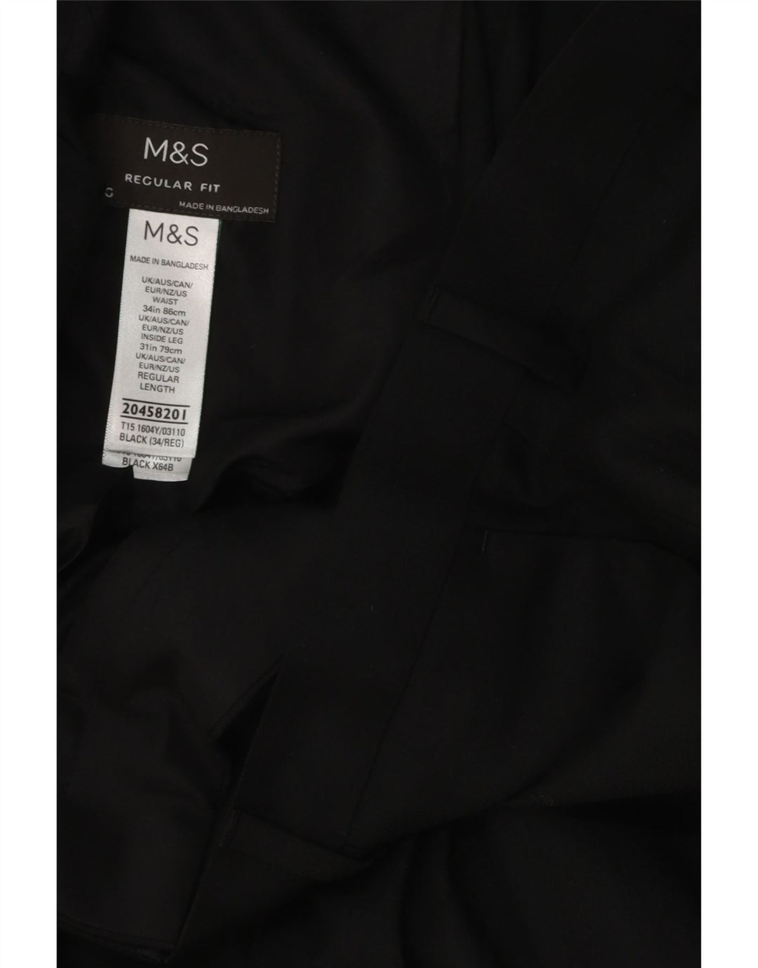 Marks & Spencer Herren-Anzughose in normaler Passform, W34, L31, Schwarz, Polyester