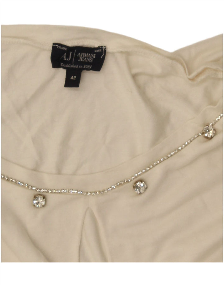 Armani Jeans Damen Top Langarm IT 42 Mittelweiß