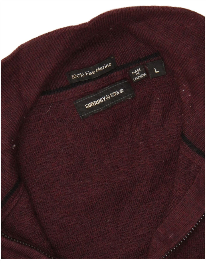 SUPERDRY Damen-Pullover mit Reißverschluss am Hals, UK 16, Größe L, Burgunderrot, Merinowolle