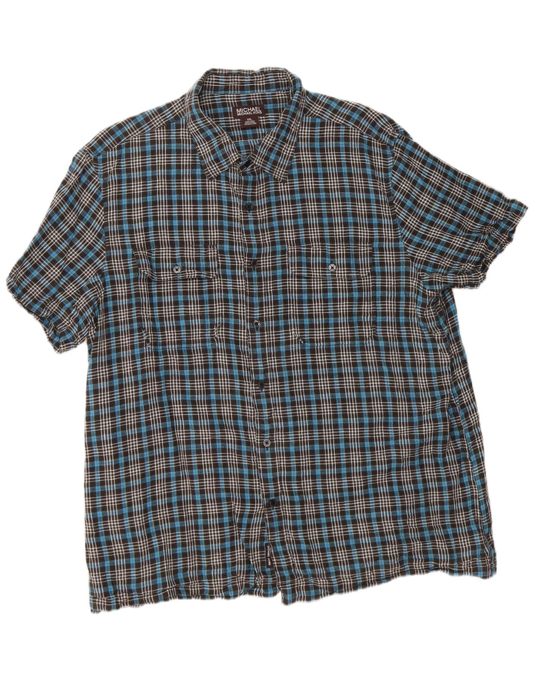 Michael Kors Herren Kurzarmhemd 2XL Blau kariertes Leinen