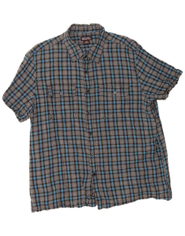 Michael Kors Herren Kurzarmhemd 2XL Blau kariertes Leinen