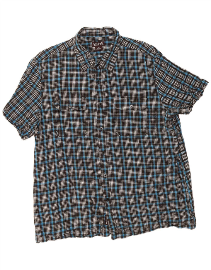 Michael Kors Herren Kurzarmhemd 2XL Blau kariertes Leinen