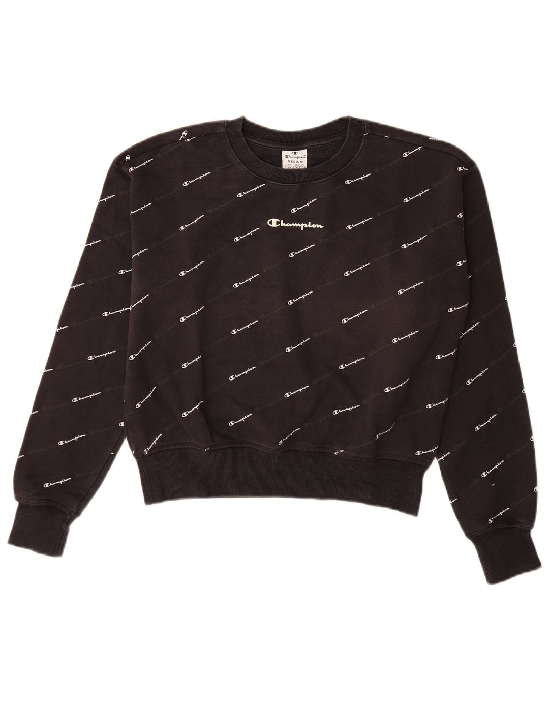 CHAMPION Damen Grafik-Sweatshirt-Pullover UK 14 Medium Schwarz