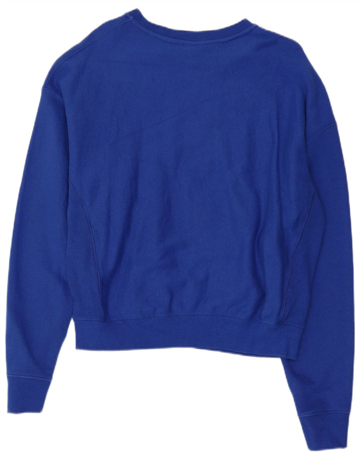 CHAMPION Damen Crop Sweatshirt Pullover UK 16 Large Blaue Baumwolle