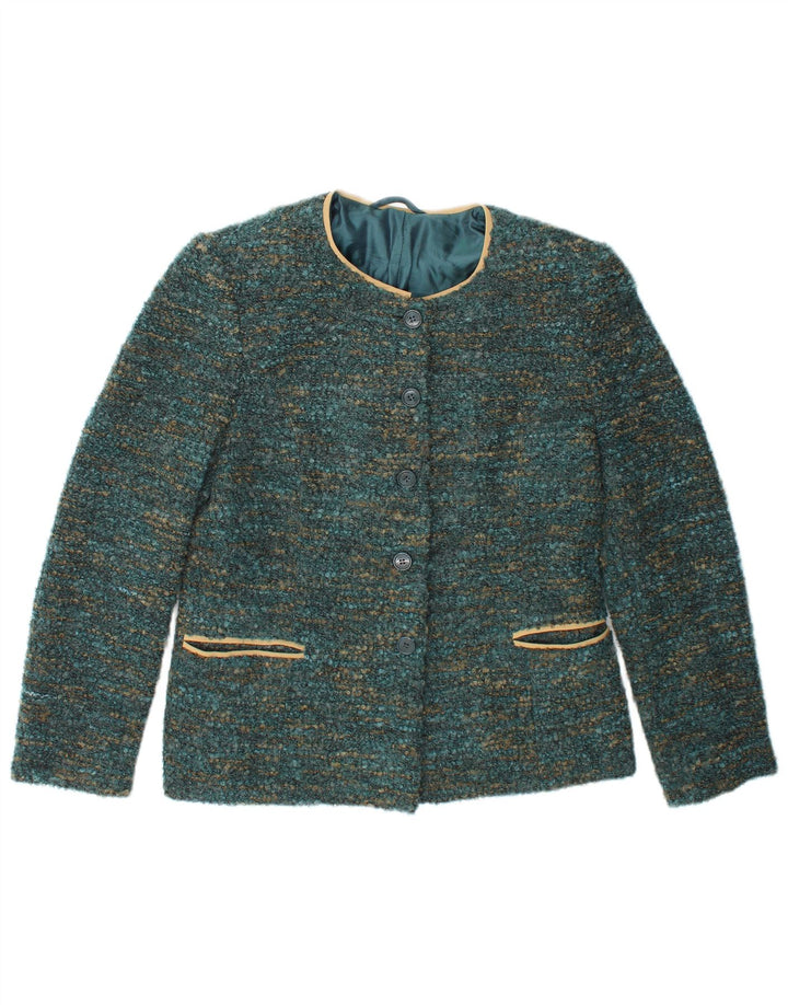 Vintage Damen 4-Knopf-Blazerjacke UK 12 Mittelgrün meliert