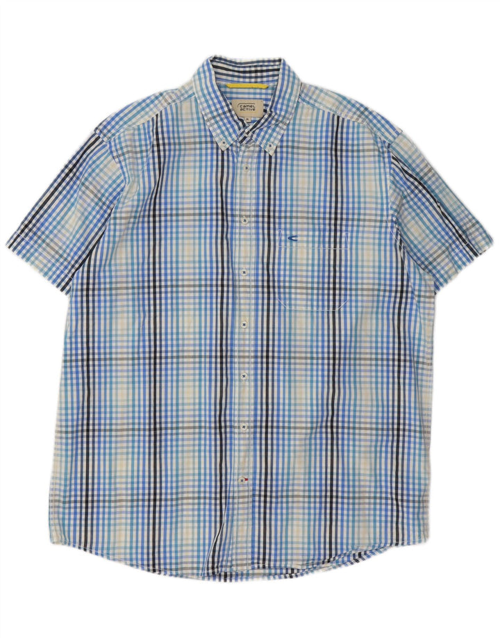 Camel Active Herren-Kurzarmhemd XL aus blauer Gingham-Baumwolle