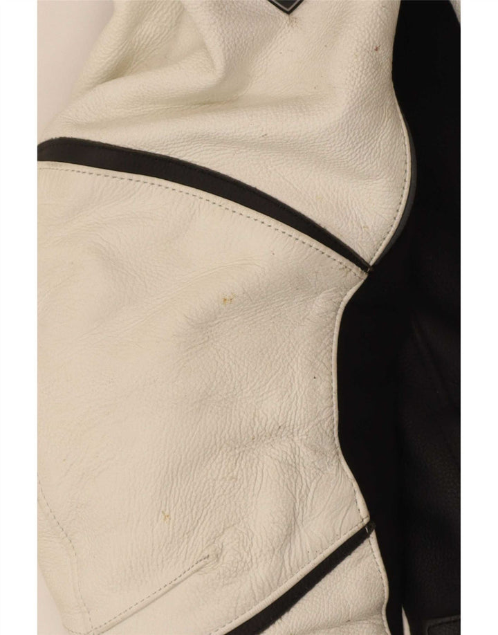 Vanucci Herren-Racerjacke aus grafischem Leder, EU 48, Größe S, Weiß, Farbblock