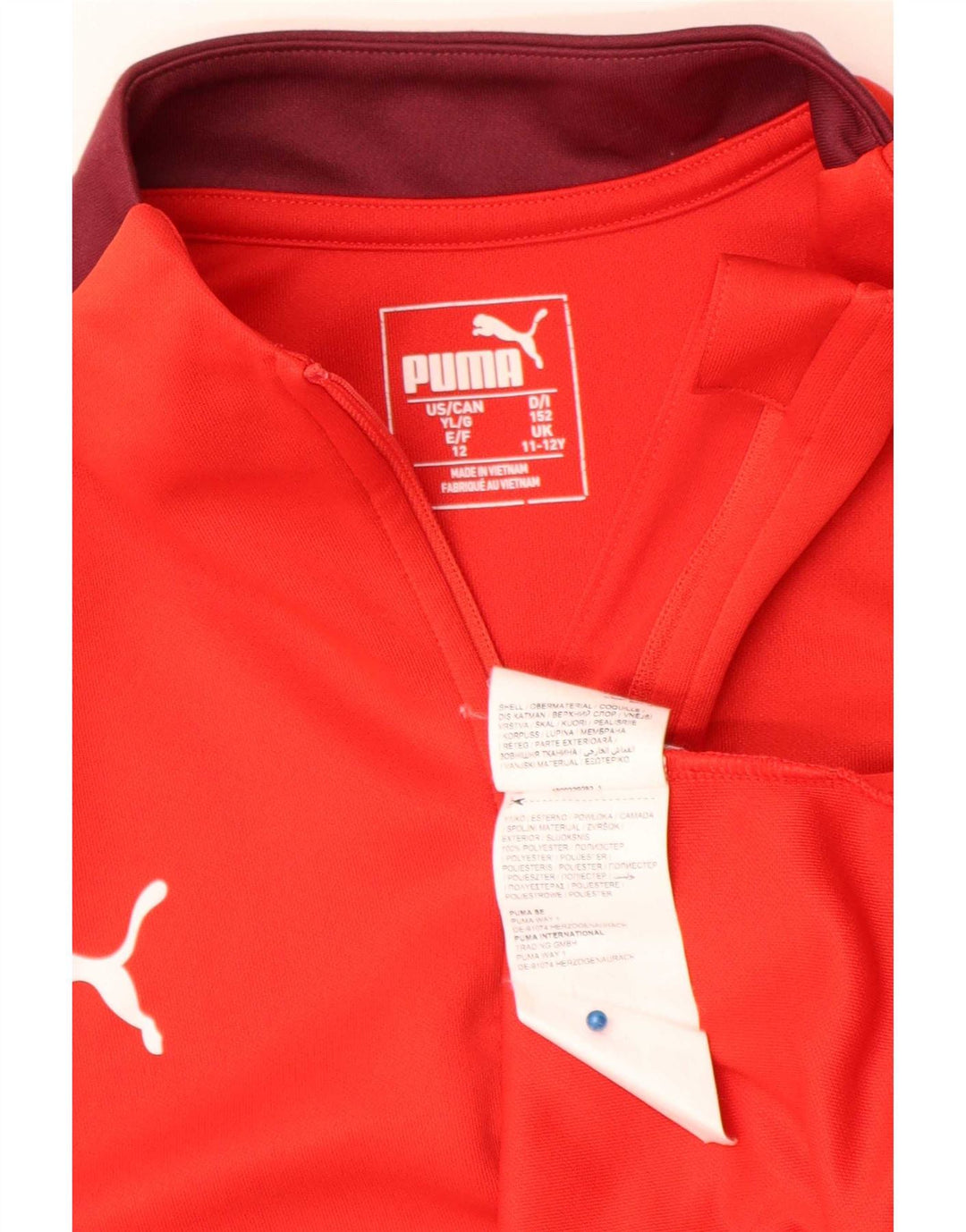 Puma Jungen-Pullover-Trainingsoberteil mit Reißverschluss, 11–12 Jahre, rotes Farbblockdesign