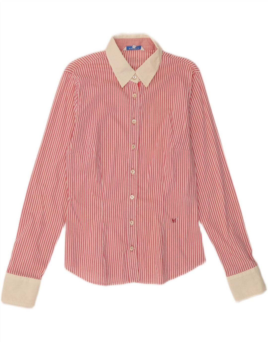 MARELLA Womens Shirt IT 44 Medium Pink Striped Cotton