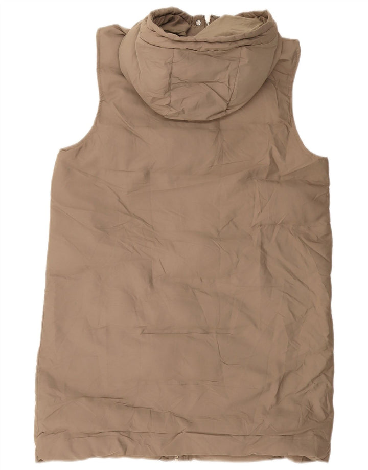ZARA Damen Longline-Kapuzenweste, wattiert, UK 12, Mittelbeige, Polyester