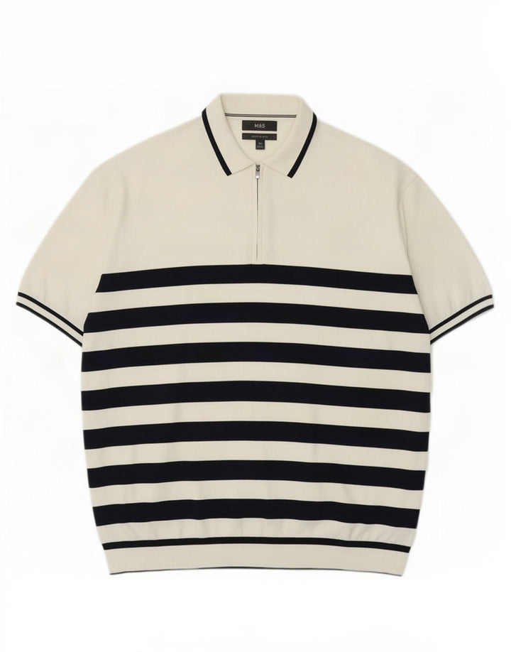 Marks & Spencer Herren-Pullover mit Rollkragen, 2XL, weiß gestreift