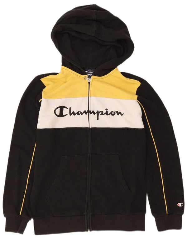 Champion Kapuzenpullover mit Reißverschluss für Jungen, 11–12 Jahre, Größe L, Schwarz, Farbblock