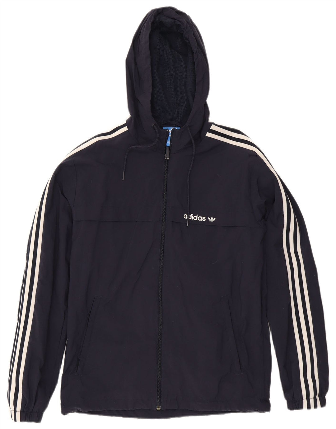 Adidas Herren-Regenjacke mit Reißverschluss und Kapuze, UK 36, klein, marineblaues Nylon
