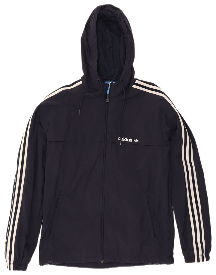 Adidas Herren-Regenjacke mit Reißverschluss und Kapuze, UK 36, klein, marineblaues Nylon