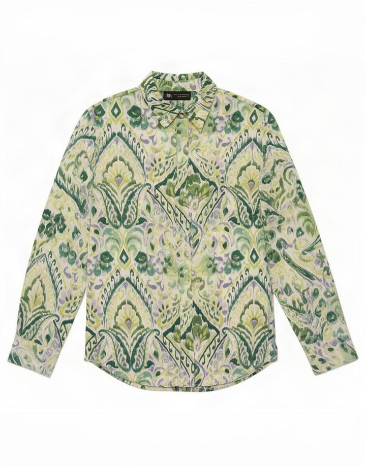 Zara Damen-Oversize-Hemd, UK 10, kleines grünes Paisley-Polyester