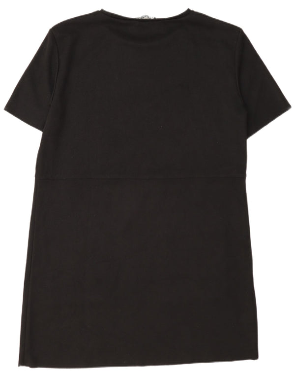 Zara Damen T-Shirt-Kleid UK 16 Large Schwarz Polyester