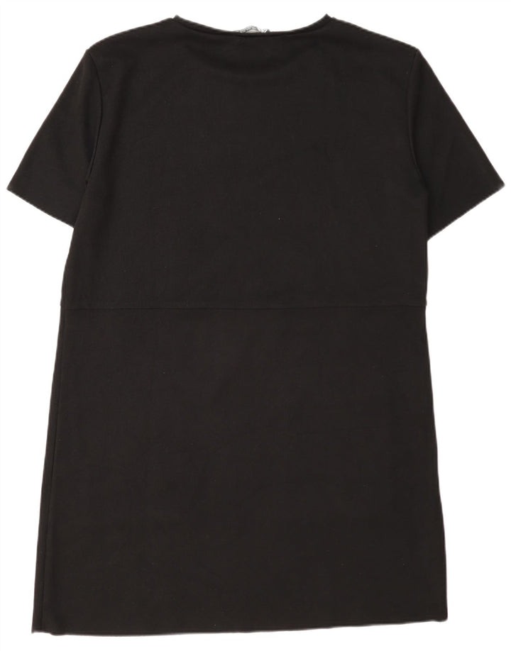Zara Damen T-Shirt-Kleid UK 16 Large Schwarz Polyester