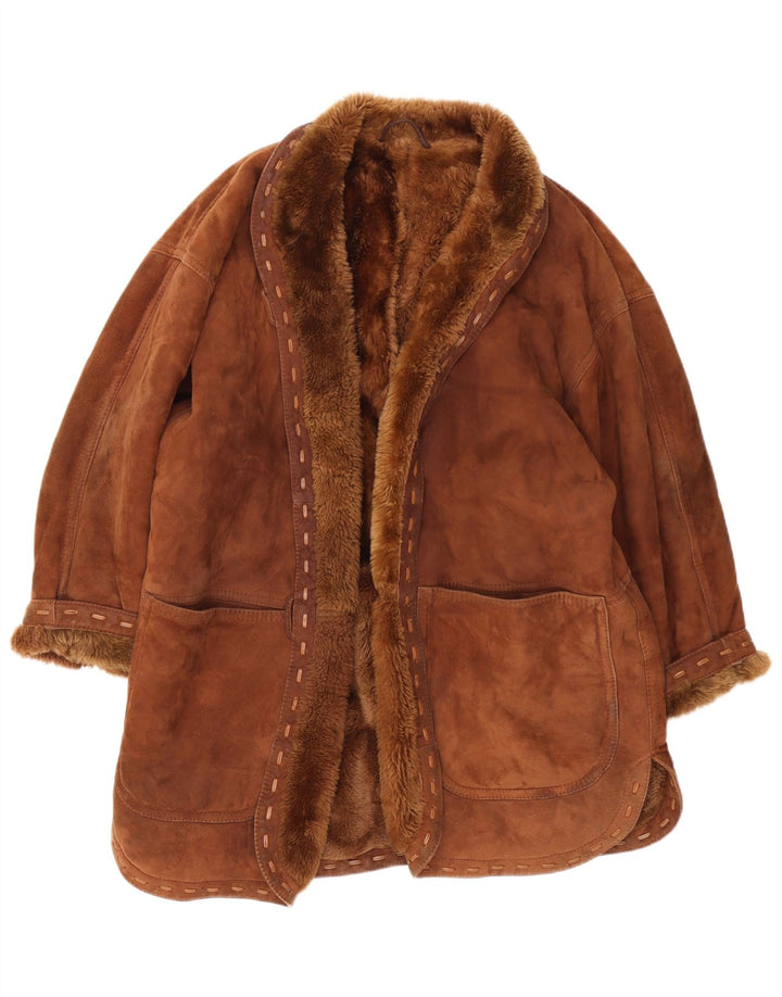 Vintage Damen offene Lammfelljacke UK 18 XL Braun