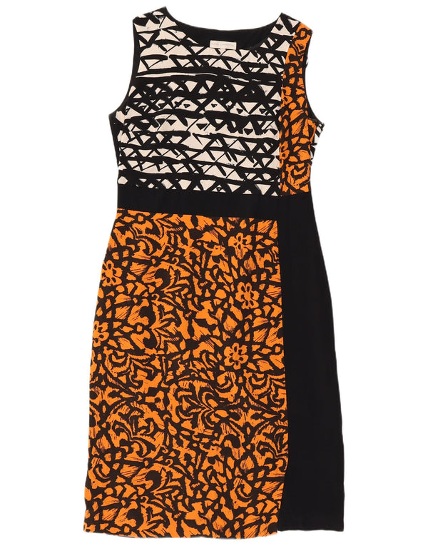 John Rocha Damen Ärmelloses Etuikleid UK 12 Mittelschwarze Viskose mit Blumenmuster