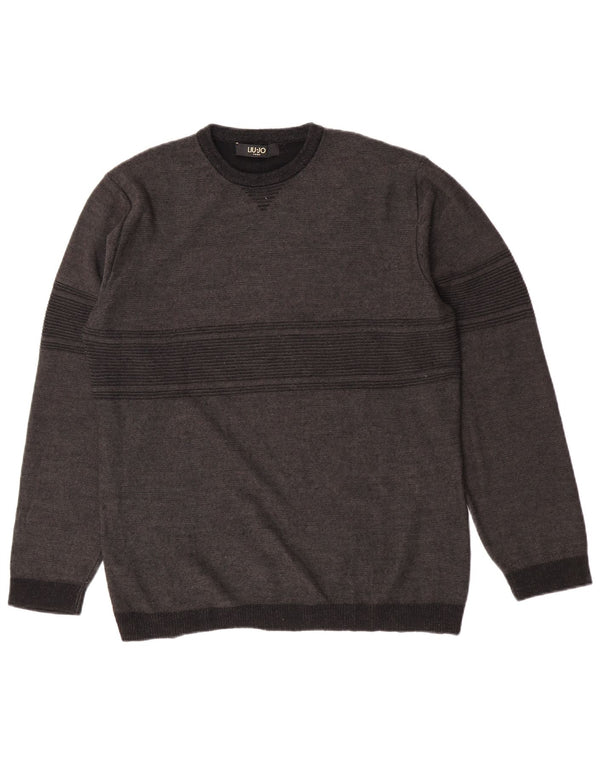 Liu Jo Jungen-Pullover mit Rundhalsausschnitt, 15–16 Jahre, 2XL, grau gestreift, Acryl