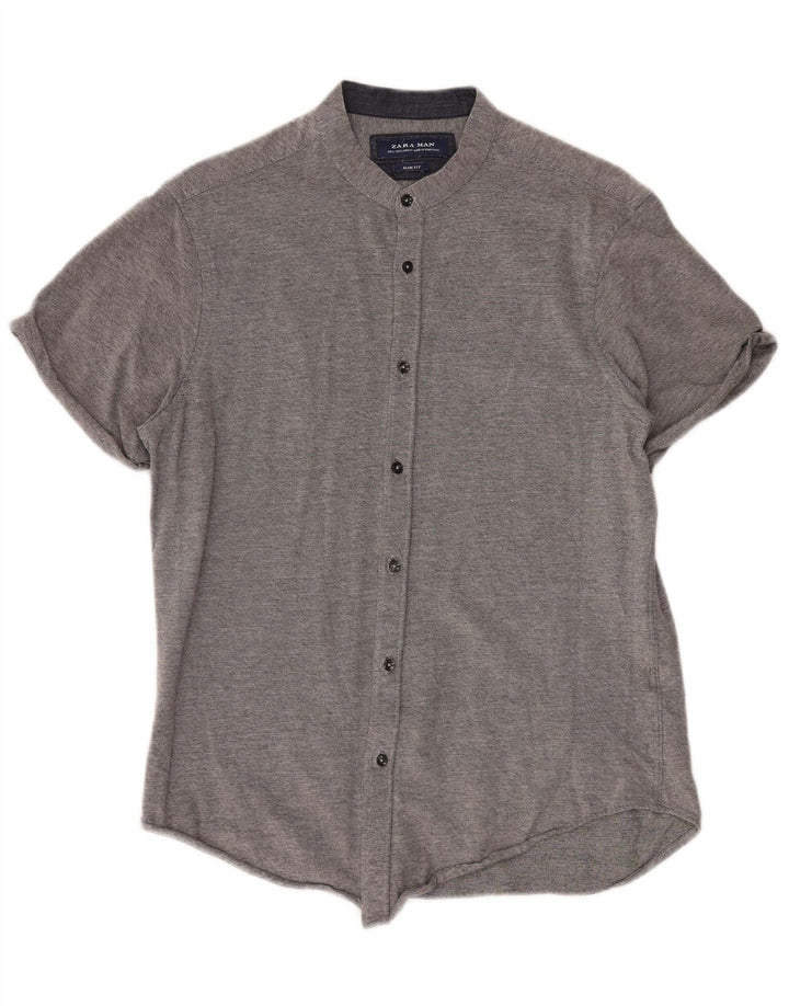 Zara Herren Kurzarm-Slim-Fit-Hemd, Größe L, Grau
