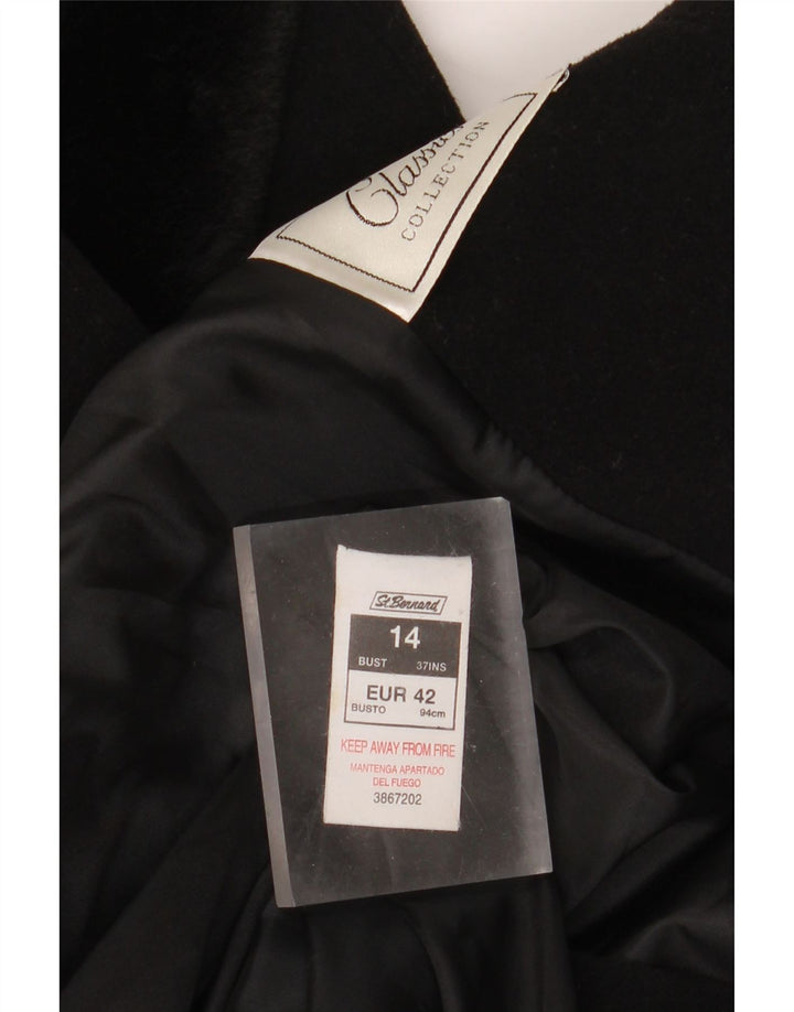 St. Bernard Zweireihiger Damenmantel UK 14 Große schwarze Wolle