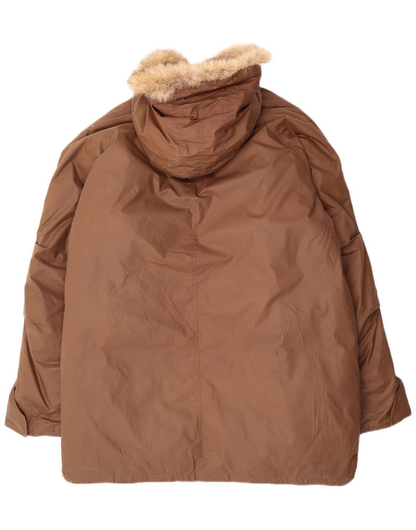 DIESEL Wattierter Herrenmantel mit Kapuze, UK 44 2XL, braunes Polyester