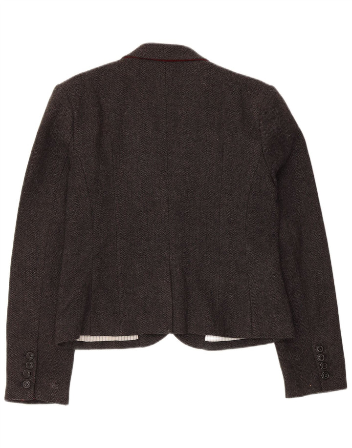 Superdry Damen-Blazer mit 2 Knöpfen, UK 14, Größe L, graue Wolle mit Fischgrätenmuster