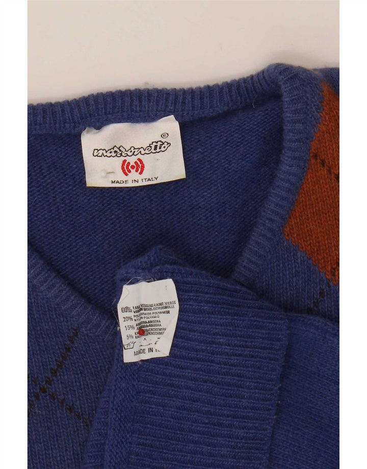 Mazzonetto Damen-Pullover mit V-Ausschnitt, UK 12, mittelblau, Argyle/Diamant