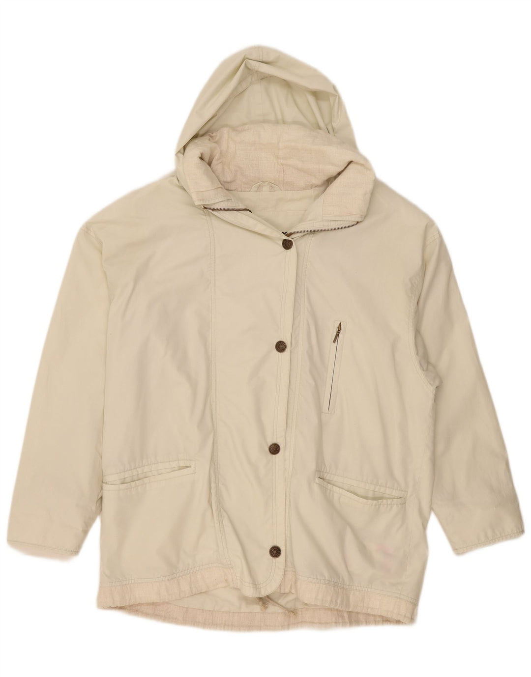 Vintage Damen Übergroße Kapuzen-Utility-Jacke UK 20 2XL Off White
