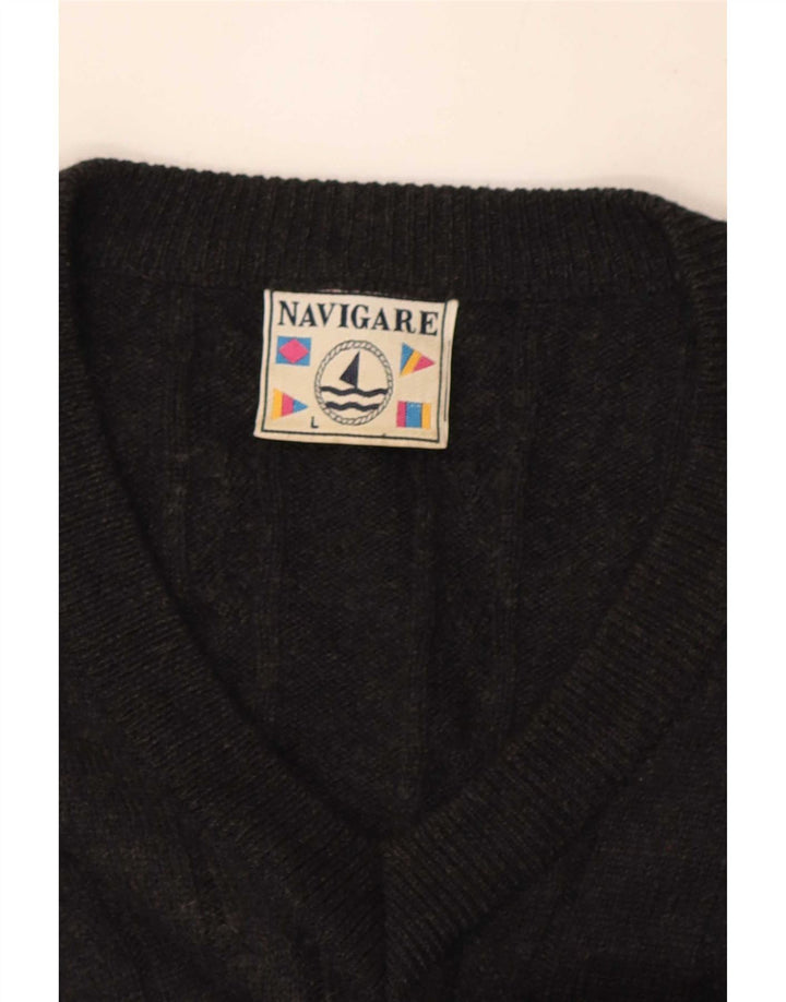 Navigare Herren-Pullover mit V-Ausschnitt, große graue Wolle