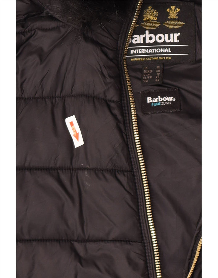 Barbour Wattierte Damenjacke mit Kapuze, UK 14, großes schwarzes Polyamid