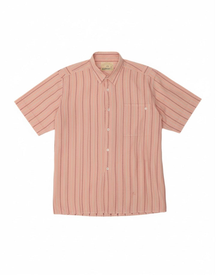 VINTAGE Mens Short Sleeve Shirt XL Pink Striped