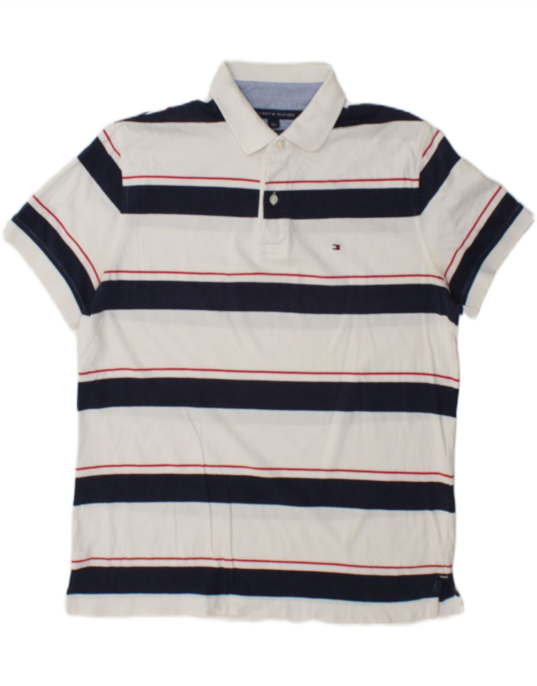 Tommy Hilfiger Herren-Poloshirt mit individueller Passform, groß, weiß gestreift