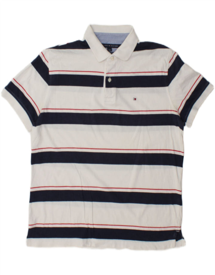 Tommy Hilfiger Herren-Poloshirt mit individueller Passform, groß, weiß gestreift