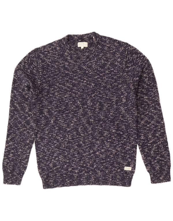 Jack Wills Herren-Pullover mit Rundhalsausschnitt, groß, marineblau gesprenkelte Lammwolle
