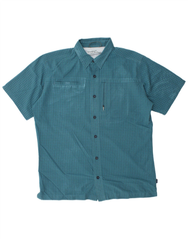 EDDIE BAUER Herren Kurzarmhemd Mittelblaues Gingham-Polyester