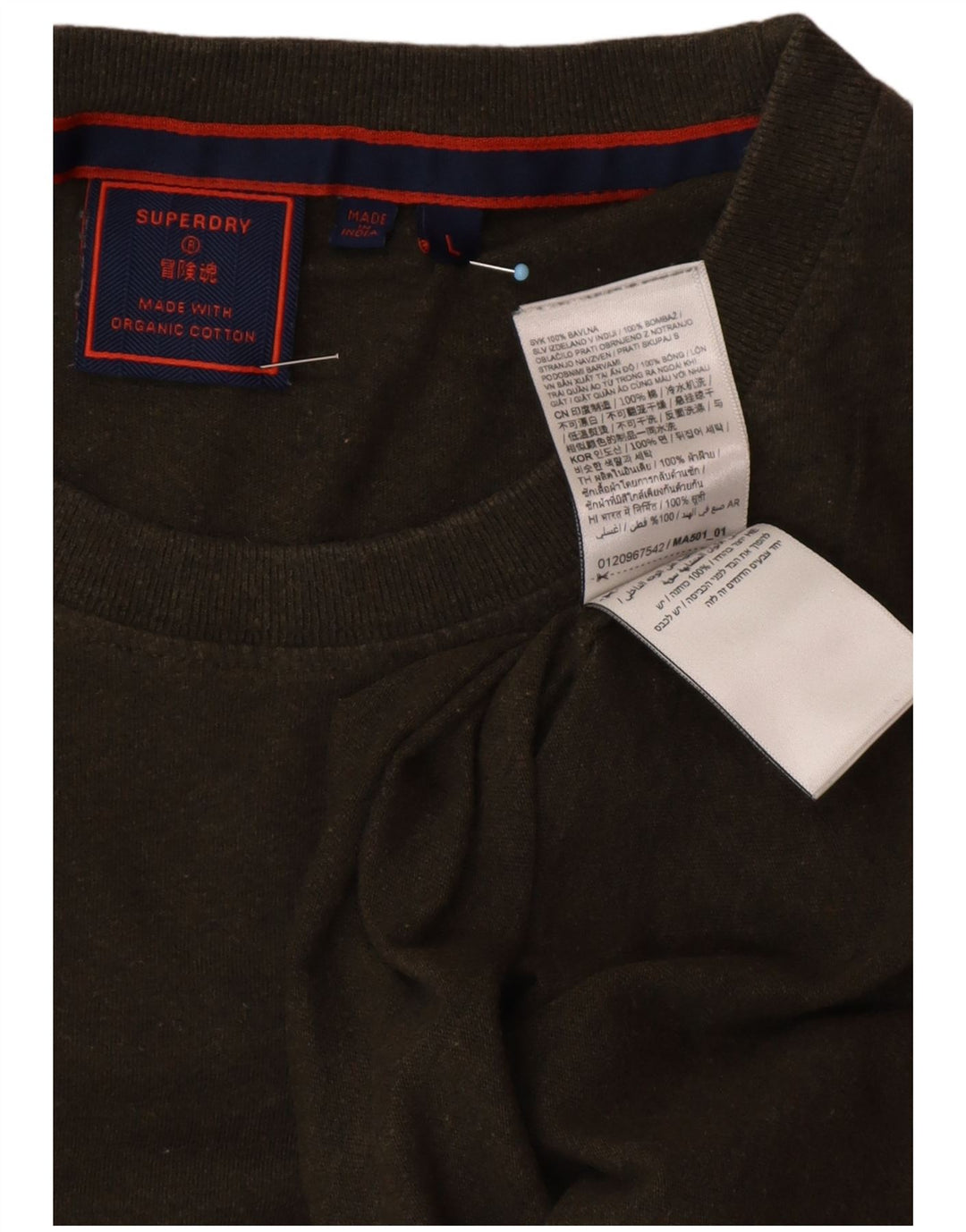 SUPERDRY Herren-T-Shirt-Oberteil, groß, grüne Baumwolle