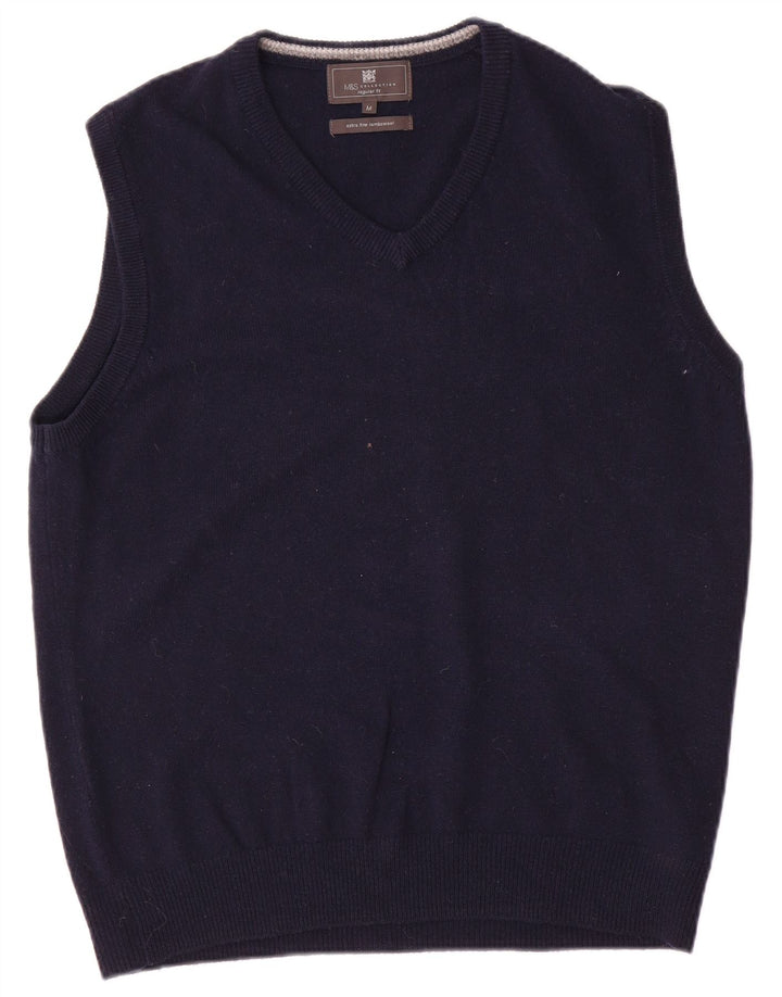 Marks & Spencer Herren-Weste-Tanktop mit normaler Passform, mittlere marineblaue Wolle